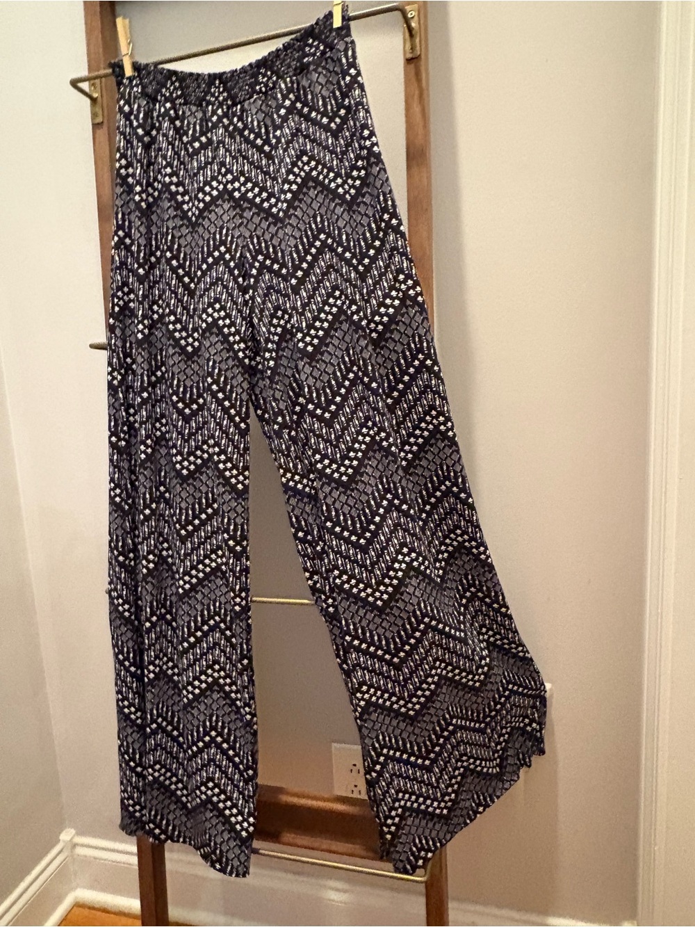 HeartSoul Navy and White Wide-Leg Chevron Palazzo Pants